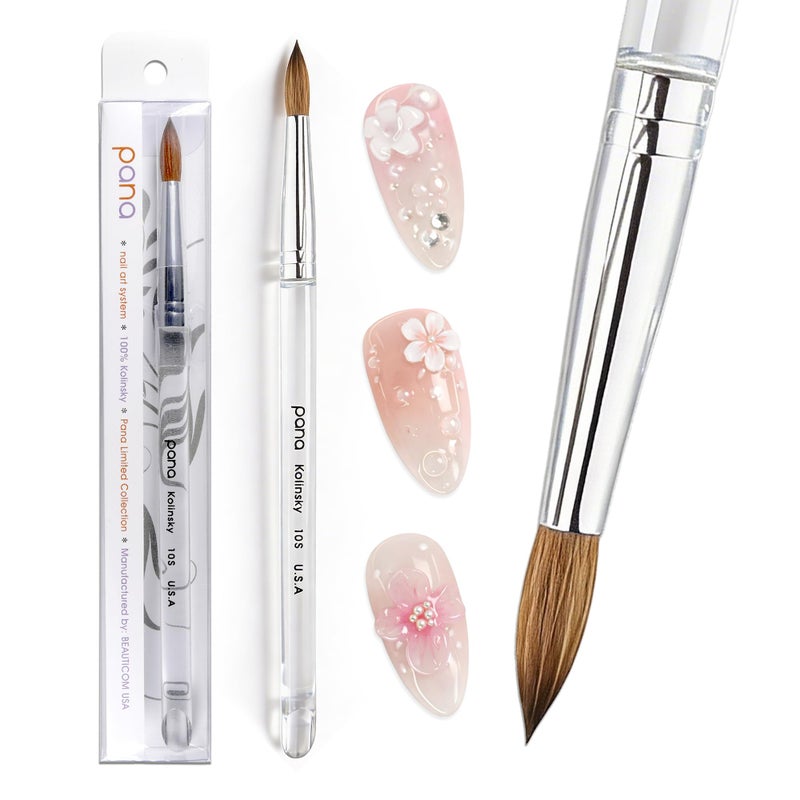 PANA Pure Kolinsky Hair Nail Brush - Round Clear Acrylic Handle (Size 10) - Nail Brush for Nail Application, Nail Extension, Manicure Pedicure Salon Beginner and Professional - Image 1