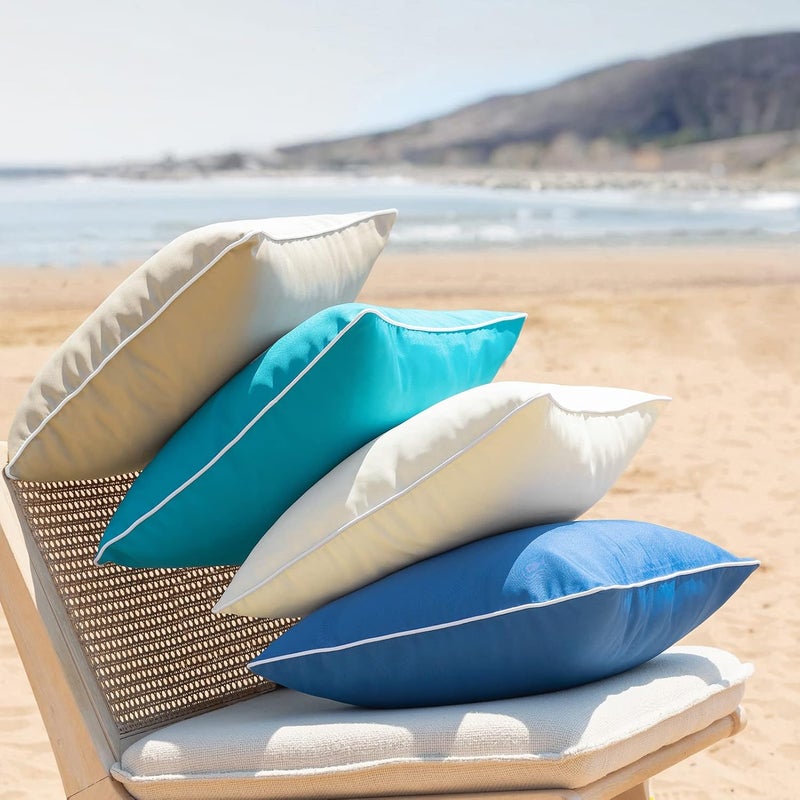 Phantoscope Pack of 2 Outdoor Waterproof Solid Throw Decorative Pillow Cover Decorative Square Outdoor Pillows Cushion Case Patio Pillows for Couch Tent Sunbrella, Blue 18x18 inches 45x45 cm - Image 5