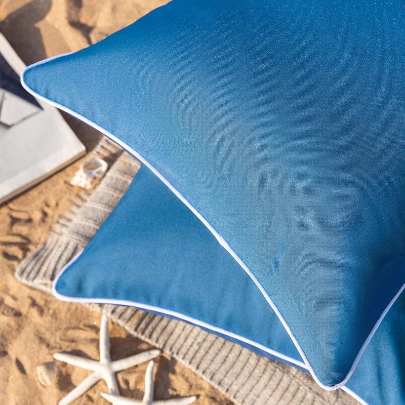 Phantoscope Pack of 2 Outdoor Waterproof Solid Throw Decorative Pillow Cover Decorative Square Outdoor Pillows Cushion Case Patio Pillows for Couch Tent Sunbrella, Blue 18x18 inches 45x45 cm - Image 2