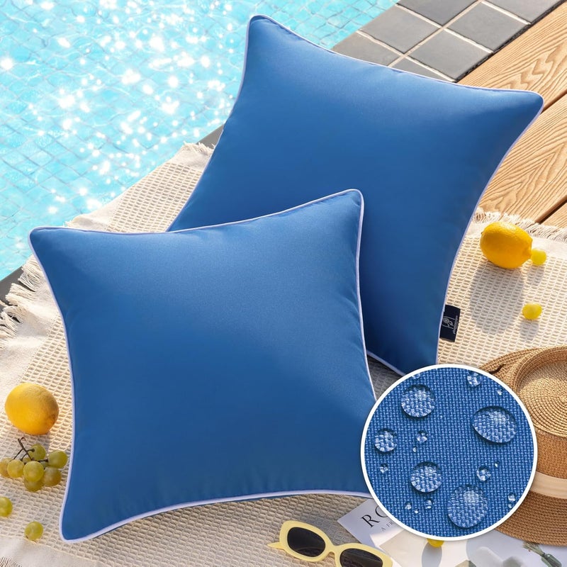 Phantoscope Pack of 2 Outdoor Waterproof Solid Throw Decorative Pillow Cover Decorative Square Outdoor Pillows Cushion Case Patio Pillows for Couch Tent Sunbrella, Blue 18x18 inches 45x45 cm - Image 1