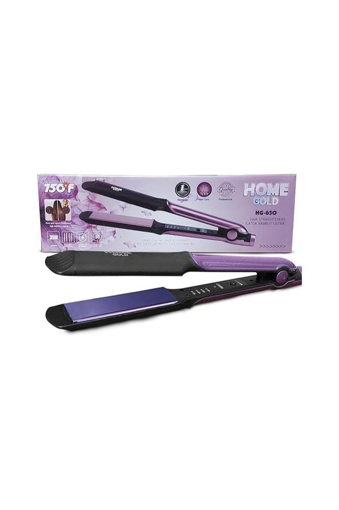 Home Gold Hair Straightener, Salon Quality Styling with 750°F Heat, Ideal for Curly and Straight Hair, 30 Second Fast Heat-up, 360° Swivel Cord, 35 Watts, HG-650 - Image 1