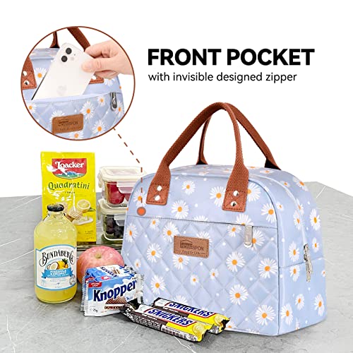 HOMESPON Insulated Lunch Bag for Women Men Adults Lunch Tote with Front Pocket Lunch Box Container Cooler Bag for Work Picnic (Blue Daisy) - Image 2