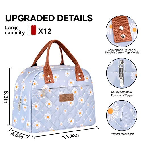 HOMESPON Insulated Lunch Bag for Women Men Adults Lunch Tote with Front Pocket Lunch Box Container Cooler Bag for Work Picnic (Blue Daisy) - Image 5