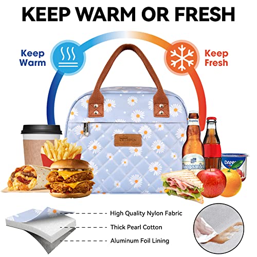 HOMESPON Insulated Lunch Bag for Women Men Adults Lunch Tote with Front Pocket Lunch Box Container Cooler Bag for Work Picnic (Blue Daisy) - Image 4
