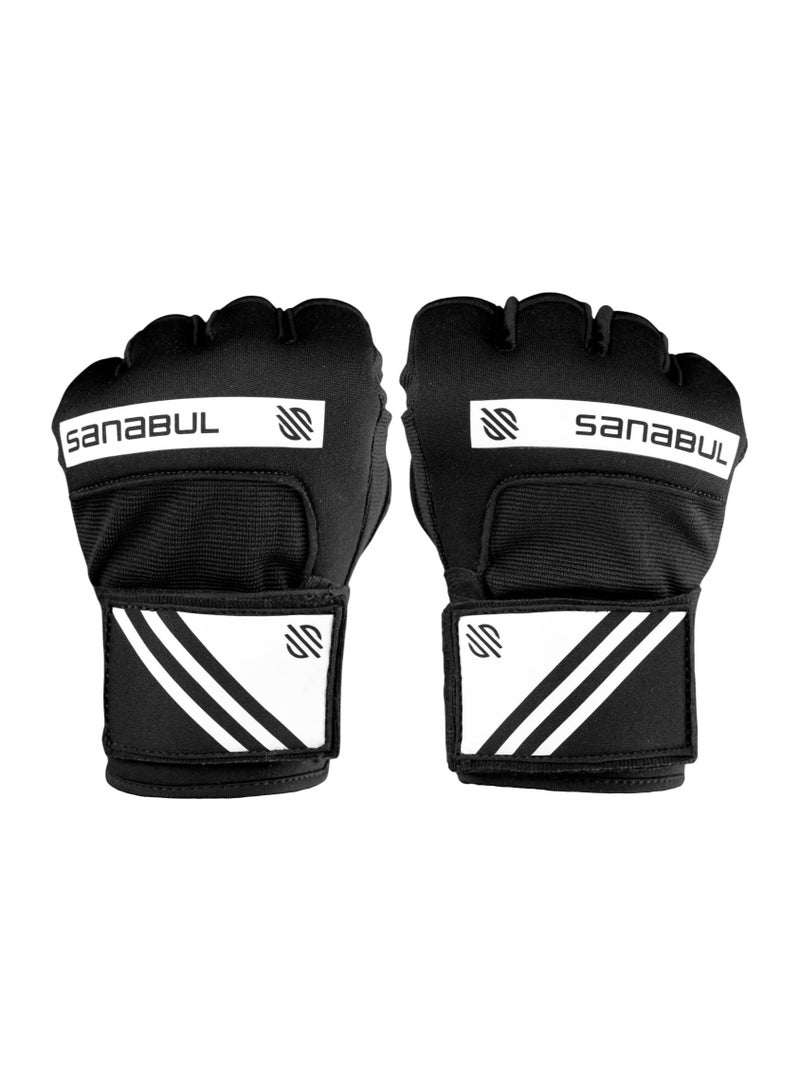 Sanabul  Gel Hand Wraps for Boxing Gloves | MMA Muay Thai Kick Boxing Quick Wraps for Men & Women | Inner Boxing Hand Wrap for Gloves | Padded Knuckle Wrist Wrap (Black/White)- Large - Image 2
