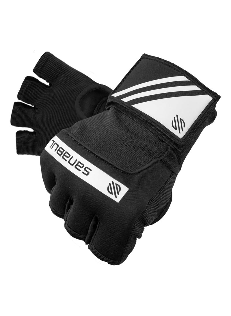 Sanabul  Gel Hand Wraps for Boxing Gloves | MMA Muay Thai Kick Boxing Quick Wraps for Men & Women | Inner Boxing Hand Wrap for Gloves | Padded Knuckle Wrist Wrap (Black/White)- Large - Image 1