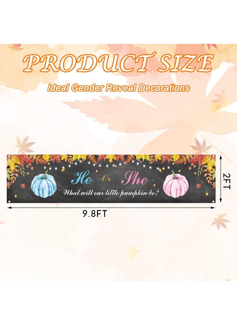 Moukeren Gender Reveal Yard Banner Sign He or She Decoration Thanksgiving Fall Autumn Pregnancy Reveal Backdrop Banner for Baby Gender Reveal Indoor Outdoor Party Supplies 118 x 236 Inches  - Image 2