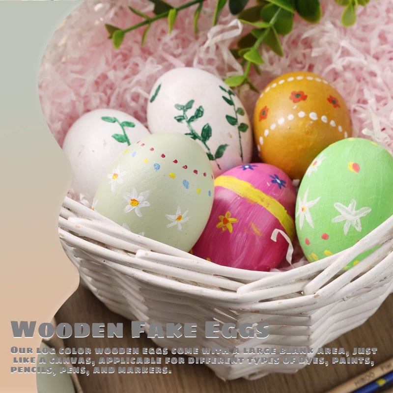 POPLAY 15PCS Wooden Fake Eggs 3 Colors Wooden Chicken Eggs Faux Eggs for DIY Crafts Egg Painting Chicken Coop - Image 4