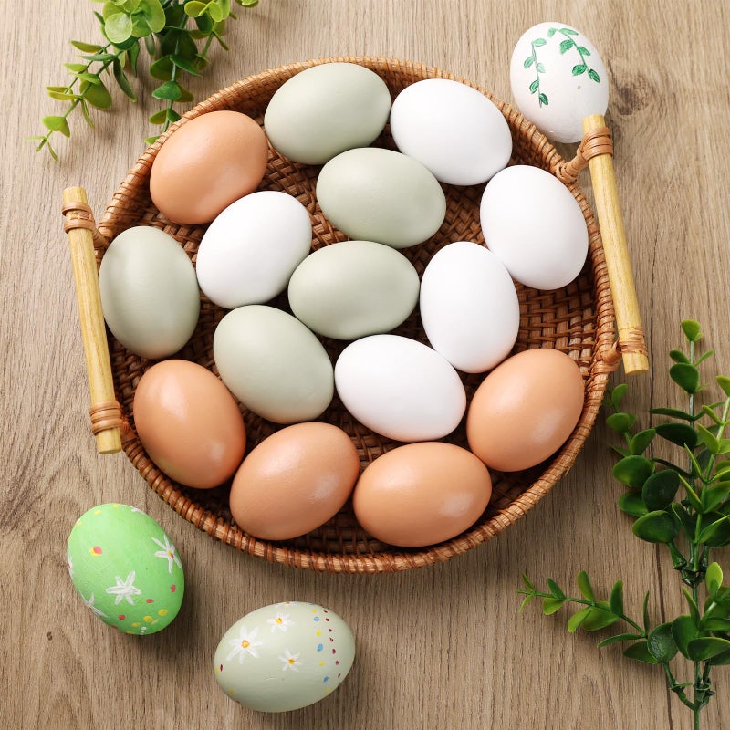 POPLAY 15PCS Wooden Fake Eggs 3 Colors Wooden Chicken Eggs Faux Eggs for DIY Crafts Egg Painting Chicken Coop - Image 5
