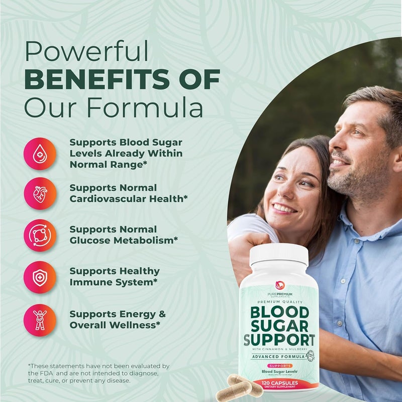 PUREPREMIUM SUPPLEMENTS مكمل دعم مستوى السكر في الدم من بيور بريموم 20 مكون نشط لدعم مستويات السكر في الدم ضمن النطاق الطبيعي مع القرفة والقرع المر والكروم والتوت 120 حبة - Image 3