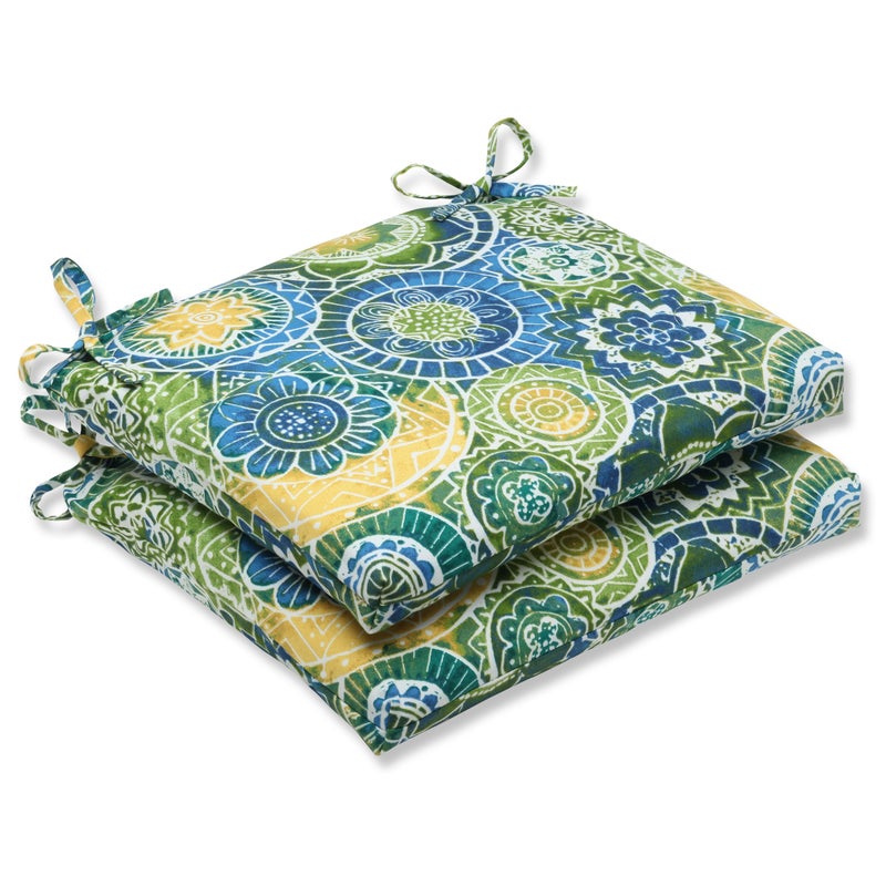 Pillow Perfect OutdoorIndoor Omnia Lagoon Square Corner Seat Cushions 185 in L X 16 in W X 3 in D Blue 2 Pack
