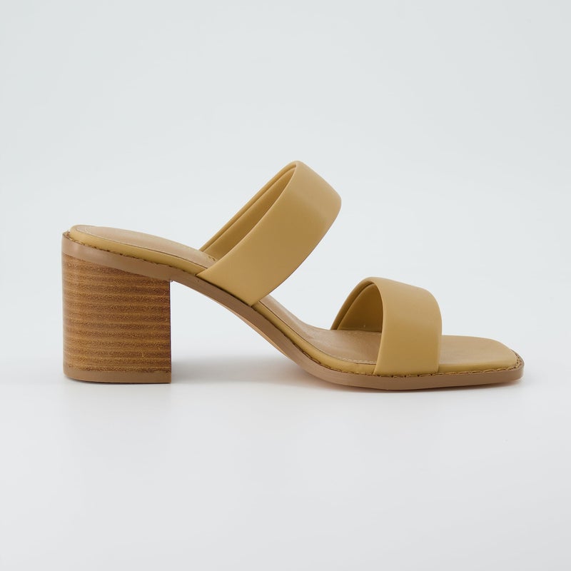 CUSHIONAIRE Women's Clever two band block heel sandal +Memory Foam, Wide Widths Available, Tan 7.5 - Image 4