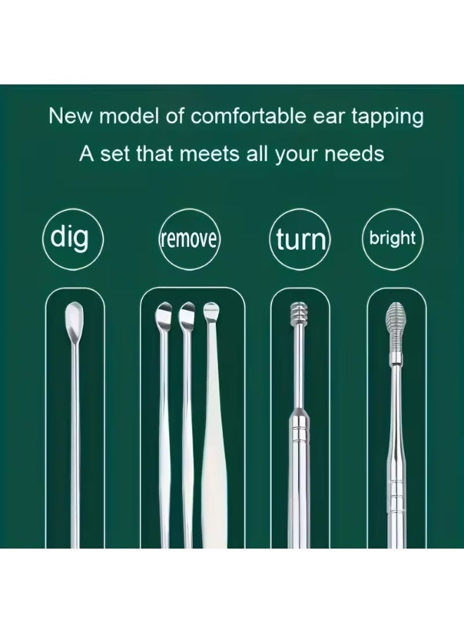 خاجول 10 قطع مجموعة أدوات إزالة شمع الأذن من الفولاذ المقاوم للصدأ، طقم تنظيف الأذن احترافي مع ملاعق أذن حلزونية وصندوق تخزين، للاستخدام المنزلي الآمن والسفر، هدية مثالية للعائلة، فضي - Image 4