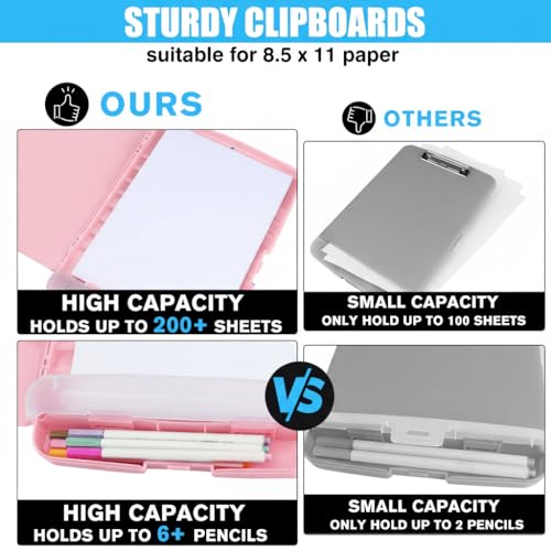 TFDLCG zm Plastic Clipboard with Storage,Clip Boards 8.5x11 Heavy Duty,Large Capacity Cute Nursing Clipboard with Pen Holder,A4 Letter Size for Women Teachers Work,School,Office, Light Pink - Image 4