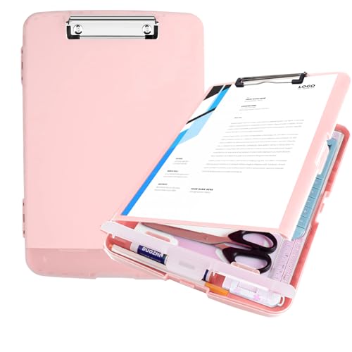 TFDLCG zm Plastic Clipboard with Storage,Clip Boards 8.5x11 Heavy Duty,Large Capacity Cute Nursing Clipboard with Pen Holder,A4 Letter Size for Women Teachers Work,School,Office, Light Pink - Image 1
