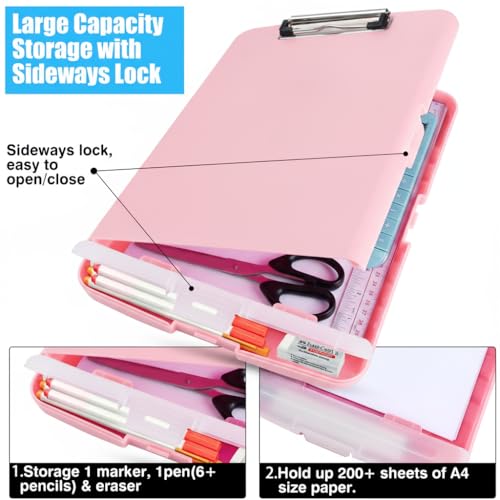 TFDLCG zm Plastic Clipboard with Storage,Clip Boards 8.5x11 Heavy Duty,Large Capacity Cute Nursing Clipboard with Pen Holder,A4 Letter Size for Women Teachers Work,School,Office, Light Pink - Image 3
