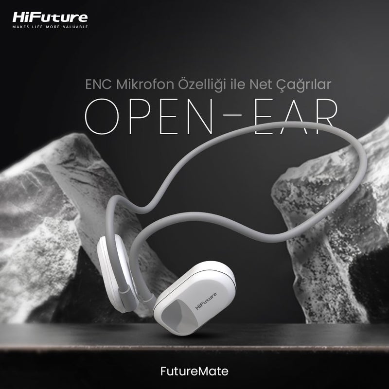 HiFuture FutureMate Open-Ear Wireless Headphones – Gray | Bluetooth 5.3, Dual Mic ENC, 8H Playtime, IPX5 Waterproof, Secure Fit, Open-Ear Comfort - Image 3