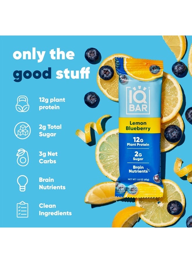 IQBAR - Brain and Body Plant Protein Bars - Lemon Blueberry - 12 Count, Low Carb, High Fiber, Gluten Free, Healthy Vegan Snacks - Low Sugar Keto Bar - Image 1