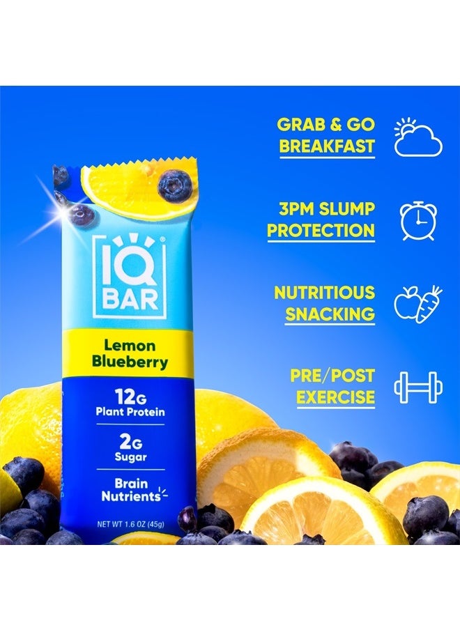 IQBAR - Brain and Body Plant Protein Bars - Lemon Blueberry - 12 Count, Low Carb, High Fiber, Gluten Free, Healthy Vegan Snacks - Low Sugar Keto Bar - Image 1