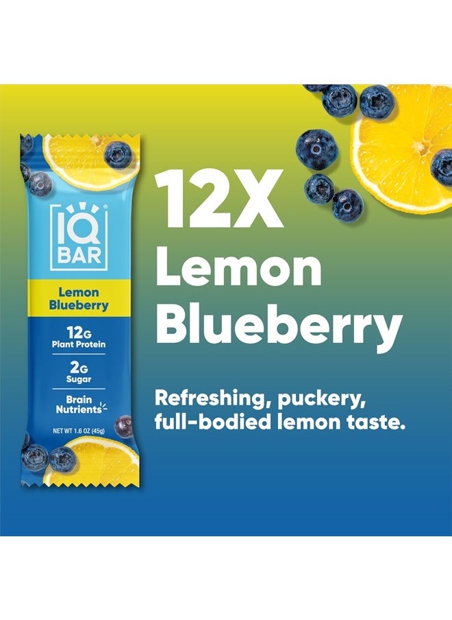 IQBAR - Brain and Body Plant Protein Bars - Lemon Blueberry - 12 Count, Low Carb, High Fiber, Gluten Free, Healthy Vegan Snacks - Low Sugar Keto Bar - Image 1