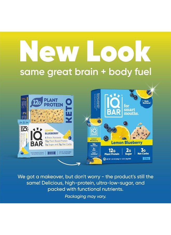 IQBAR - Brain and Body Plant Protein Bars - Lemon Blueberry - 12 Count, Low Carb, High Fiber, Gluten Free, Healthy Vegan Snacks - Low Sugar Keto Bar - Image 1