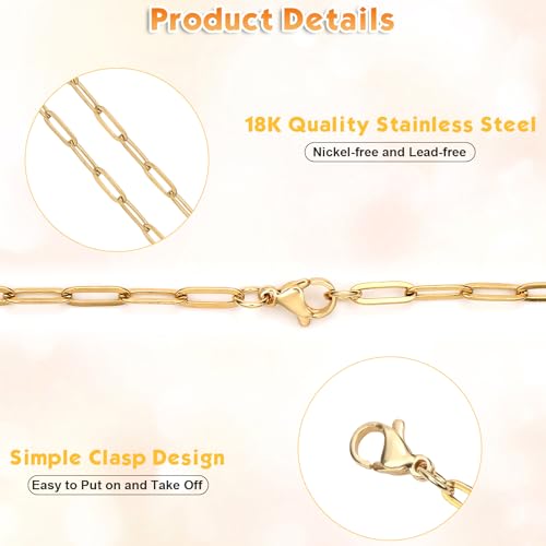 Jollidecor 43ft Gold Chain for Jewelry Making 18k Gold Plated Stainless Steel Paperclip Chain Roll for Charm Bracelet Necklace Jewelry DIY Craft Accessories with 10 Pcs Lobster Clasps and 30 Pcs Jump Rings - Image 5