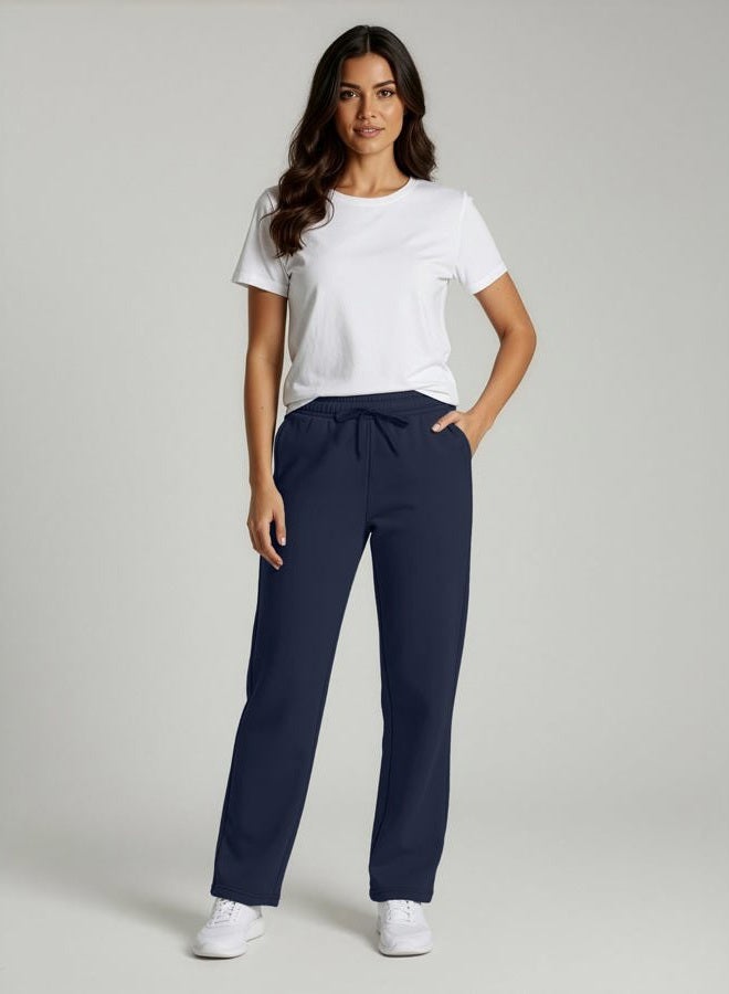 REALESSENTIALS Womens Fleece Open Women Sweatpant Bottom Sweatpants Running Pant Baggy Wide Leg Jogging Sweats Bottoms Teen Lounge Active Ladies Warm Pants Casual Athletic Sweat, Set 7, M, Pack of 3 - Image 3