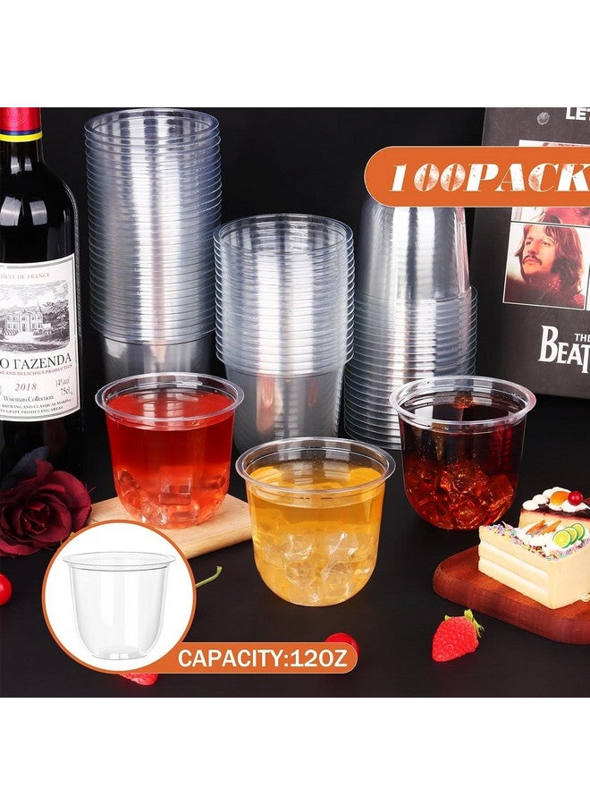 KesaPlan 100 Pcs Disposable Stemless Glasses 12oz Crystal Plastic Wine Glasses Clear Classic Cup for Meeting Weddings Birthdays Cocktail Christmas Party Supplies - Image 2