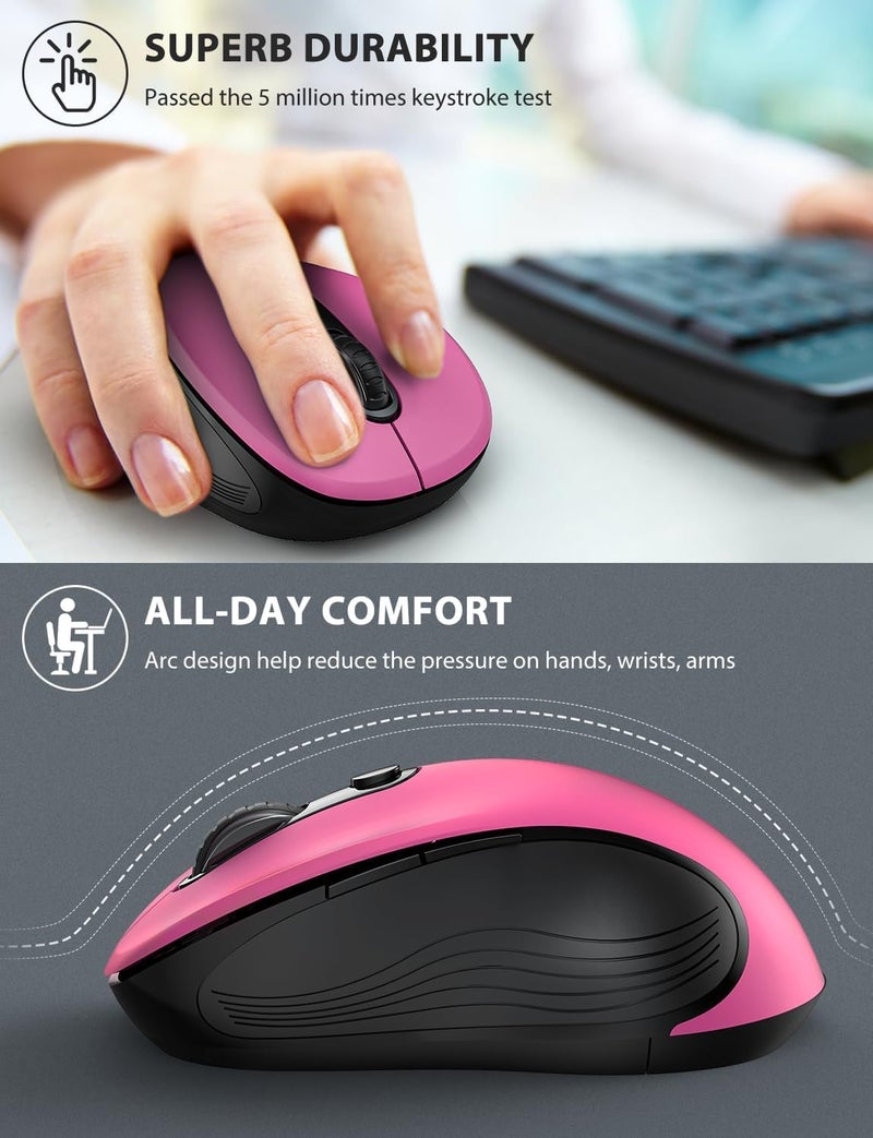 Trueque Wireless Mouse for Laptop, 2.4GHz Ergonomic Computer Mouse with Back & Forward Buttons, 3 Adjustable DPI Levels, 6 Buttons, Optical USB Cordless Mice for Windows PC (Fuchsia, 1 Pack) - Image 5