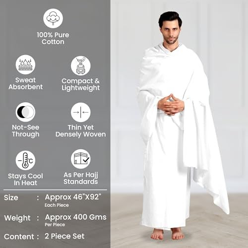 ZAHYA Plain Weave Ihram for Men – Premium 100% Cotton, Densely Woven, Opaque, Quick Dry – Hajj & Umrah - Image 3