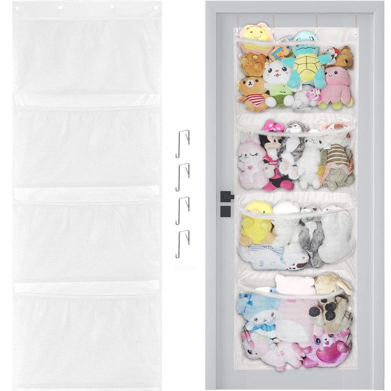 Hganxiu Stuffed Animal Storage,Stuffed Animal Hammock Net,The White 4-Compartment Pack Comes with 2 Hooks - Image 1