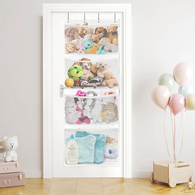 Hganxiu Stuffed Animal Storage,Stuffed Animal Hammock Net,The White 4-Compartment Pack Comes with 2 Hooks - Image 4