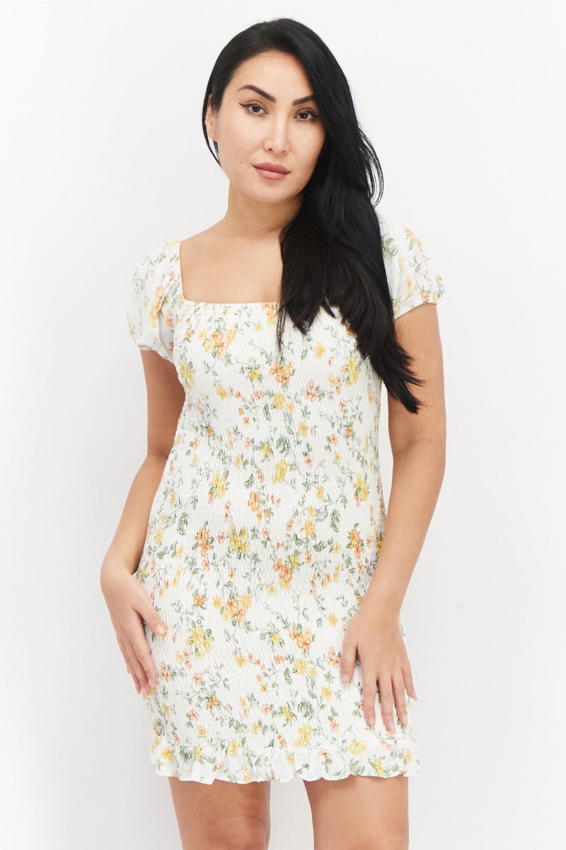 Lost + Wander Women Floral Mini Dress, Cream Combo - Image 1