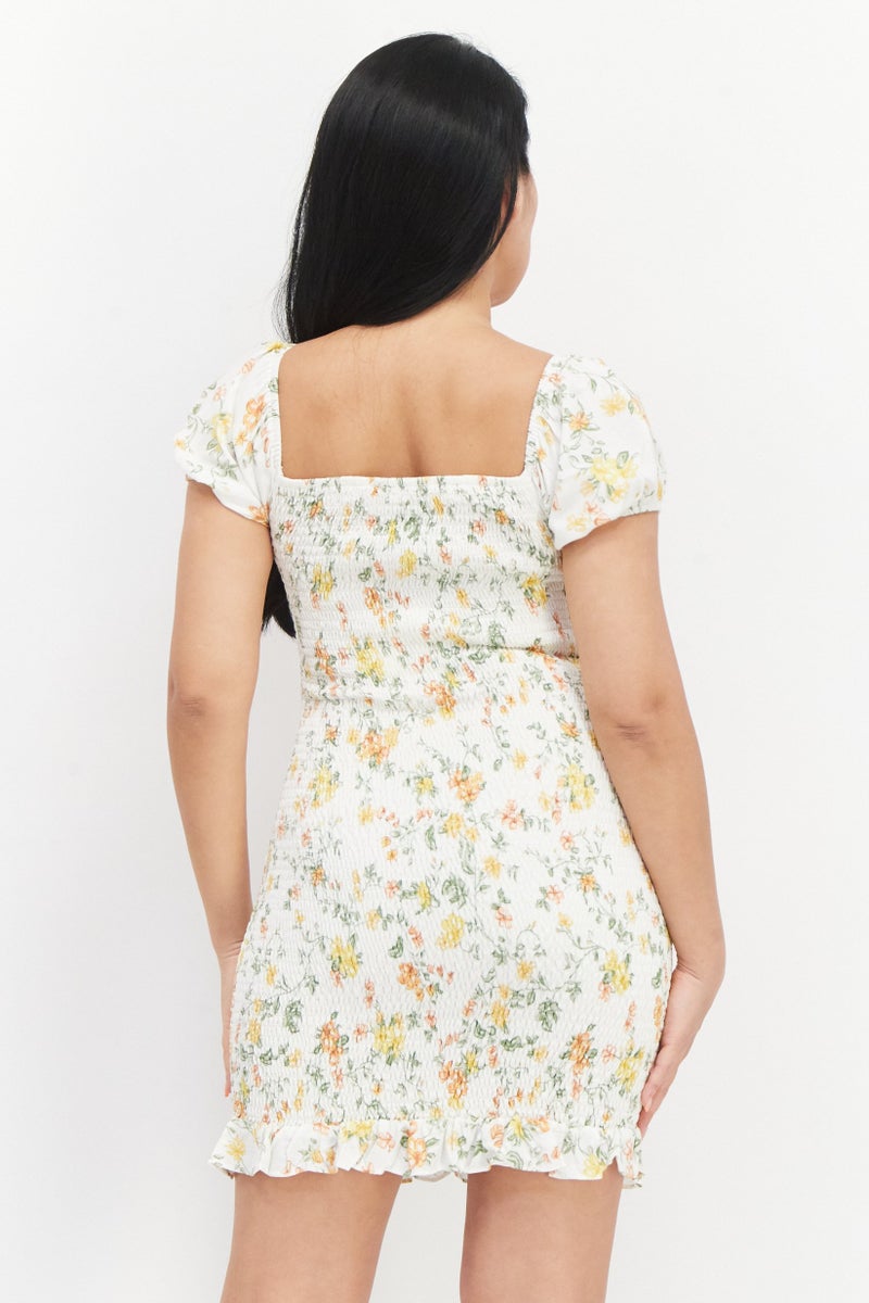 Lost + Wander Women Floral Mini Dress, Cream Combo - Image 3
