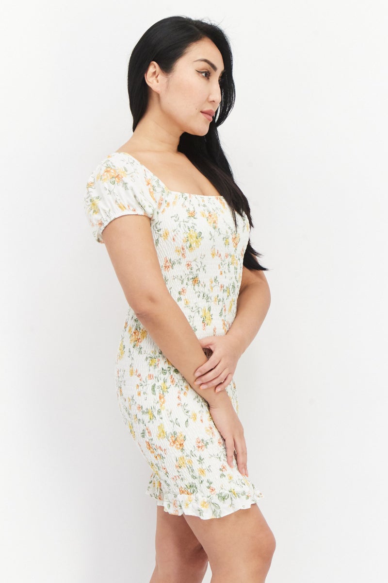 Lost + Wander Women Floral Mini Dress, Cream Combo - Image 2