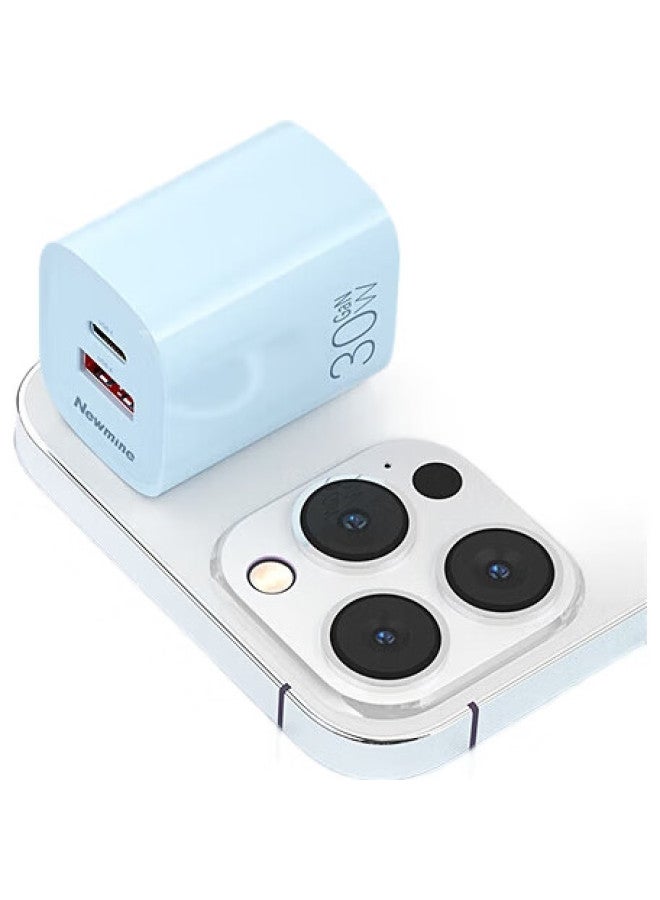 Newmine 30W Gan Pd Fast Charger, Usb+Type-C Dual Port Charger, Compatible With 27/20W/18W, Supports Iphone 16/15/14/Tables, Blue - Image 2