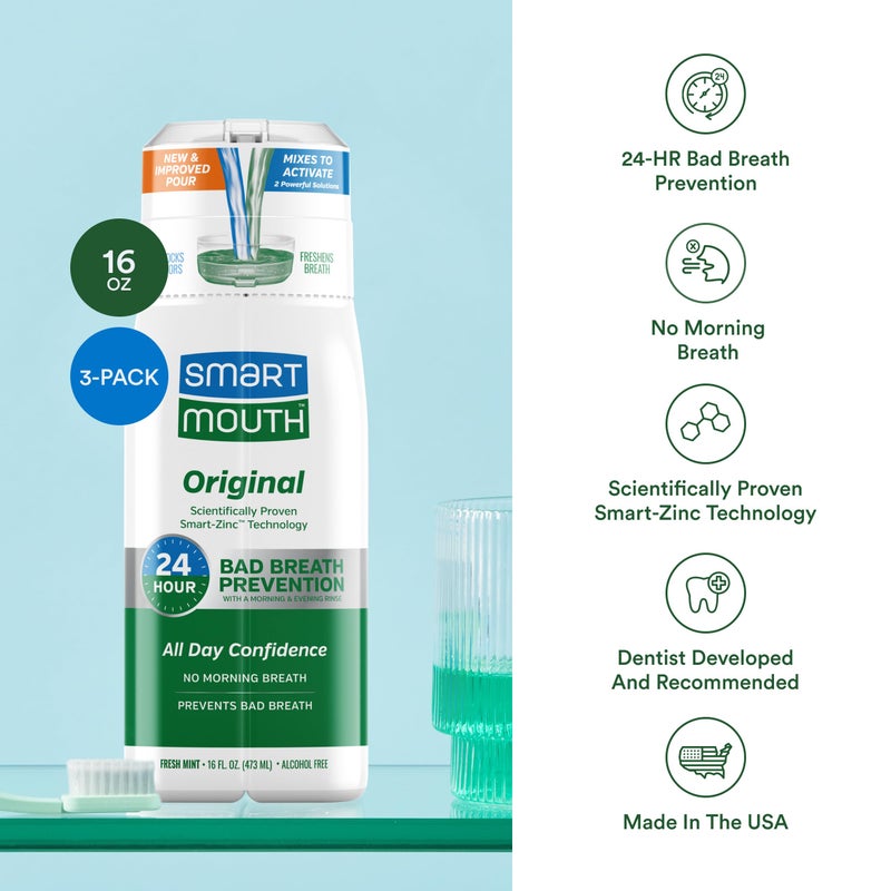 SmartMouth Original Activated Mouthwash - Adult Mouthwash for Fresh Breath - Oral Rinse for 24-Hour Bad Breath Relief with Twice Daily Use - Fresh Mint Flavor, 16 fl oz (3 Pack) - Image 4