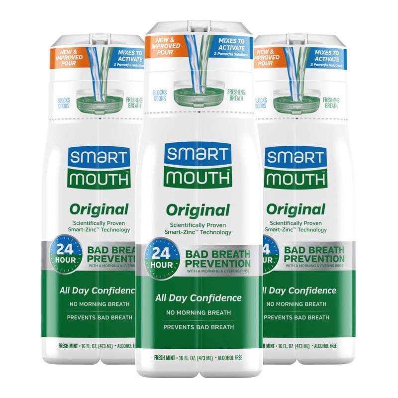 SmartMouth Original Activated Mouthwash - Adult Mouthwash for Fresh Breath - Oral Rinse for 24-Hour Bad Breath Relief with Twice Daily Use - Fresh Mint Flavor, 16 fl oz (3 Pack) - Image 1