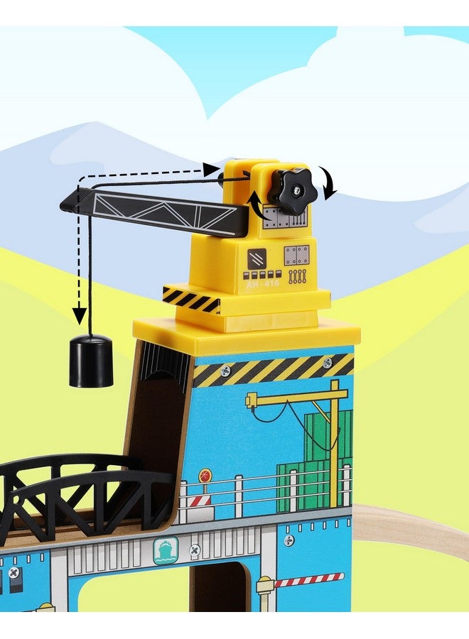 SainSmart Jr. SainSmart Jr. Wooden Train Set Accessories, Magnetic Rotary Crane Set with Track for Kids Compatible with Thomas, Brio, Chuggington, Melissa and Doug  - Image 3