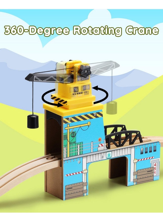 SainSmart Jr. SainSmart Jr. Wooden Train Set Accessories, Magnetic Rotary Crane Set with Track for Kids Compatible with Thomas, Brio, Chuggington, Melissa and Doug  - Image 2