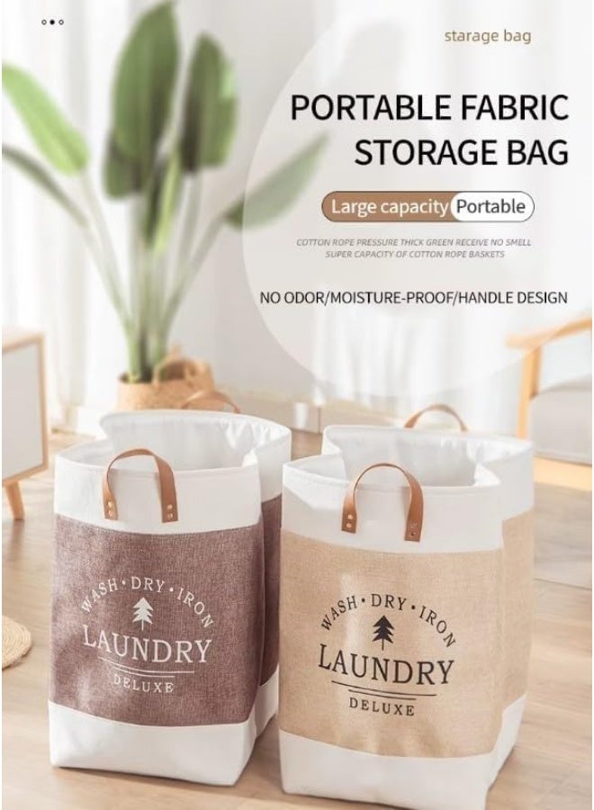 Laundry Basket Clothes Hamper - Storage Basket with Leather Handle, Foldable Organizer Bag, Large Capacity, Waterproof and Moisture-Proof, Non-Slip Base For Bathroom & Bedroom - Image 2