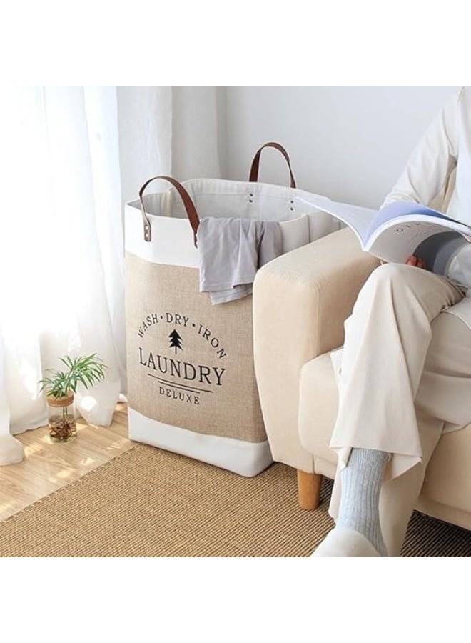 Laundry Basket Clothes Hamper - Storage Basket with Leather Handle, Foldable Organizer Bag, Large Capacity, Waterproof and Moisture-Proof, Non-Slip Base For Bathroom & Bedroom - Image 4