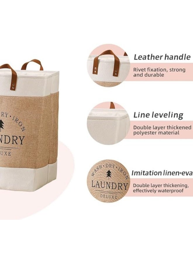 Laundry Basket Clothes Hamper - Storage Basket with Leather Handle, Foldable Organizer Bag, Large Capacity, Waterproof and Moisture-Proof, Non-Slip Base For Bathroom & Bedroom - Image 3