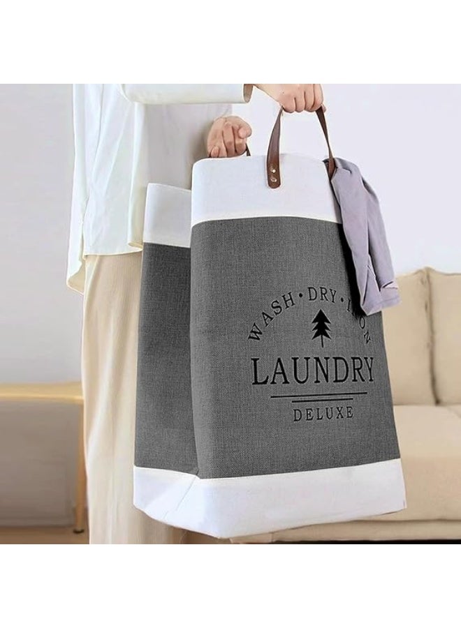 Laundry Basket Clothes Hamper - Storage Basket with Leather Handle, Foldable Organizer Bag, Large Capacity, Waterproof and Moisture-Proof, Non-Slip Base For Bathroom & Bedroom - Image 5