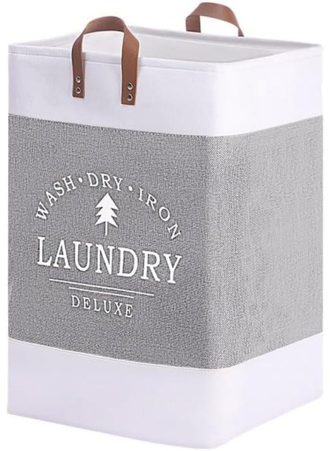 Laundry Basket Clothes Hamper - Storage Basket with Leather Handle, Foldable Organizer Bag, Large Capacity, Waterproof and Moisture-Proof, Non-Slip Base For Bathroom & Bedroom - Image 1