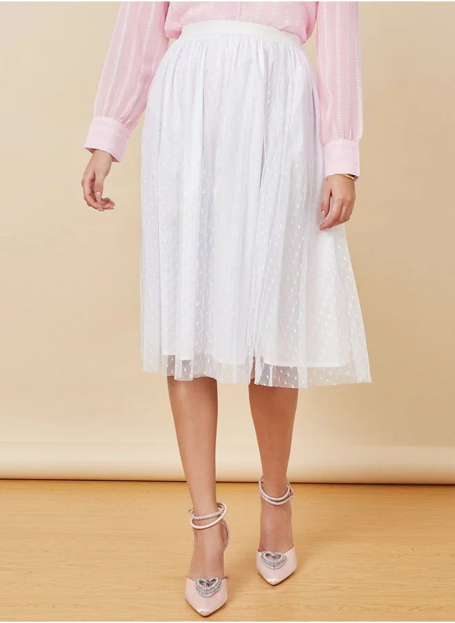 Styli Dobby Spot Mesh Lined Midi Skirt