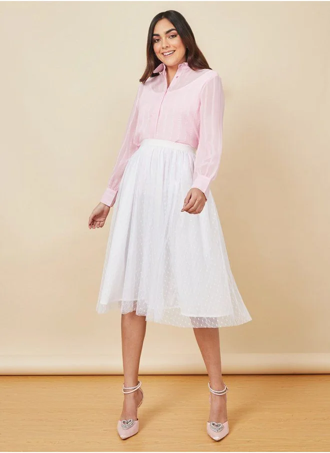 Styli Dobby Spot Mesh Lined Midi Skirt
