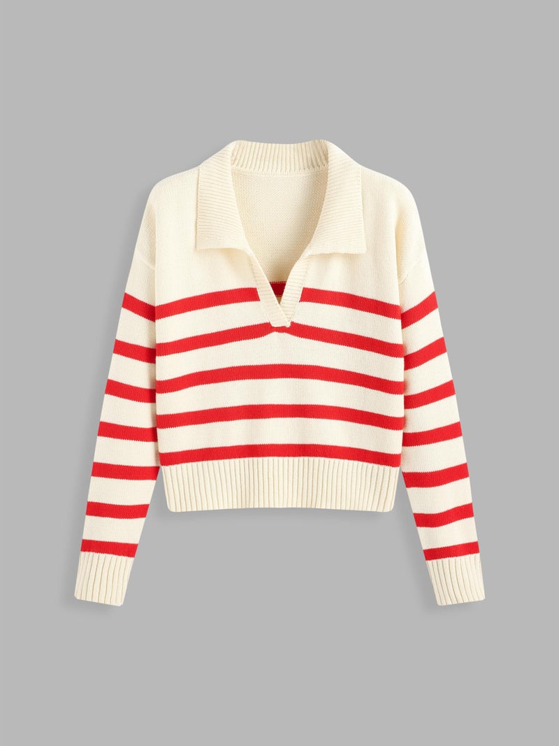 CIDER Womenâ€™s Polo Sweater Striped Collared Lightweight Long Sleeve V Neck Pullover Spring Sweater Tops 2026 - Image 4