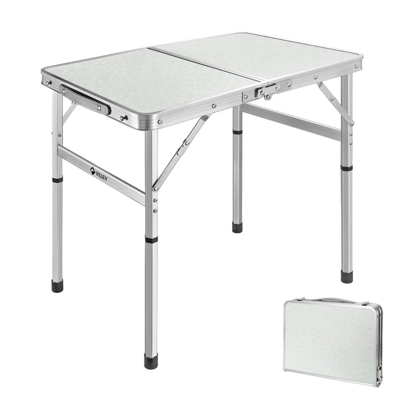 VILLEY Folding Camping Table 2ft Small Portable Lightweight Outdoor Table with Aluminum Adjustable Legs for Travel Picnic Cooking Beach