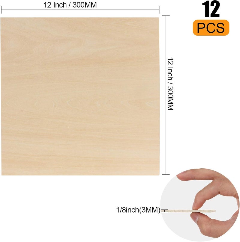 MIVIDE 12 Pack Basswood Sheets 1/8 x 12 x 12 Inch Plywood Board, Thin Natural Unfinished Wood for Crafts, Hobby, Model Making, Wood Burning and Laser Projects - Image 2